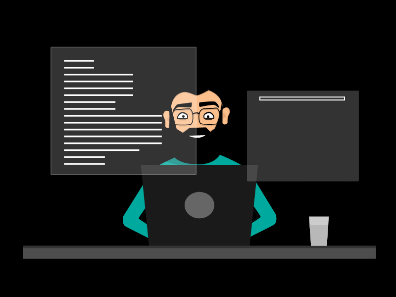 animated version of a guy with a laptop typing code